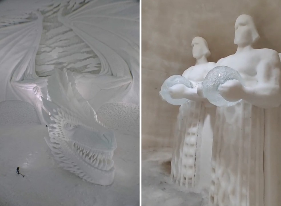 De dragões a deuses nórdicos, Aleksi cria obras de arte congeladas — Foto: TikTok / @aleksiyllasjarvi / Reprodução