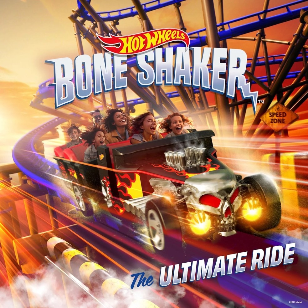 Material de divulgação da montanha-russa Hot Wheels Bone Shaker: The Ultimate Ride — Foto: Mattel Adventure Park / Divulgação