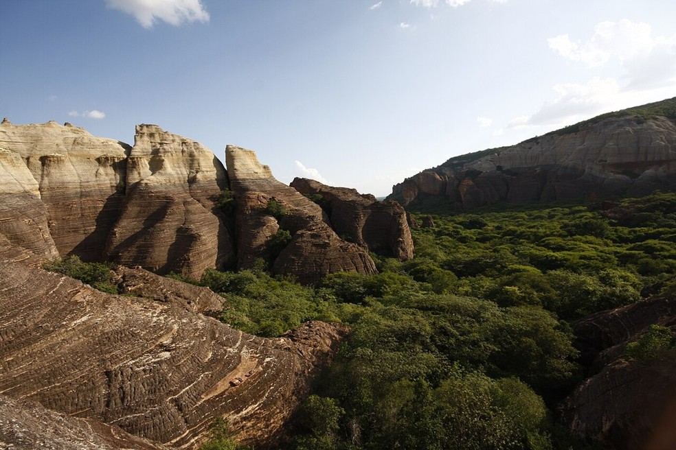 As forma&ccedil;&otilde;es geol&oacute;gicas &uacute;nicas e descobertas arqueol&oacute;gicas surpreendentes tornam a Serra da Capivara um tesouro cient&iacute;fico e cultural do Brasil &mdash; Foto: Marcelo Gon&ccedil;alves Moura Valle/Wikimedia Commons