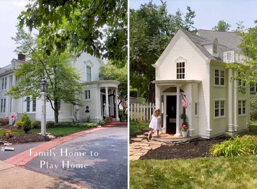 Uma família construiu para as crianças uma casa de brincar inspirada na residência original da família