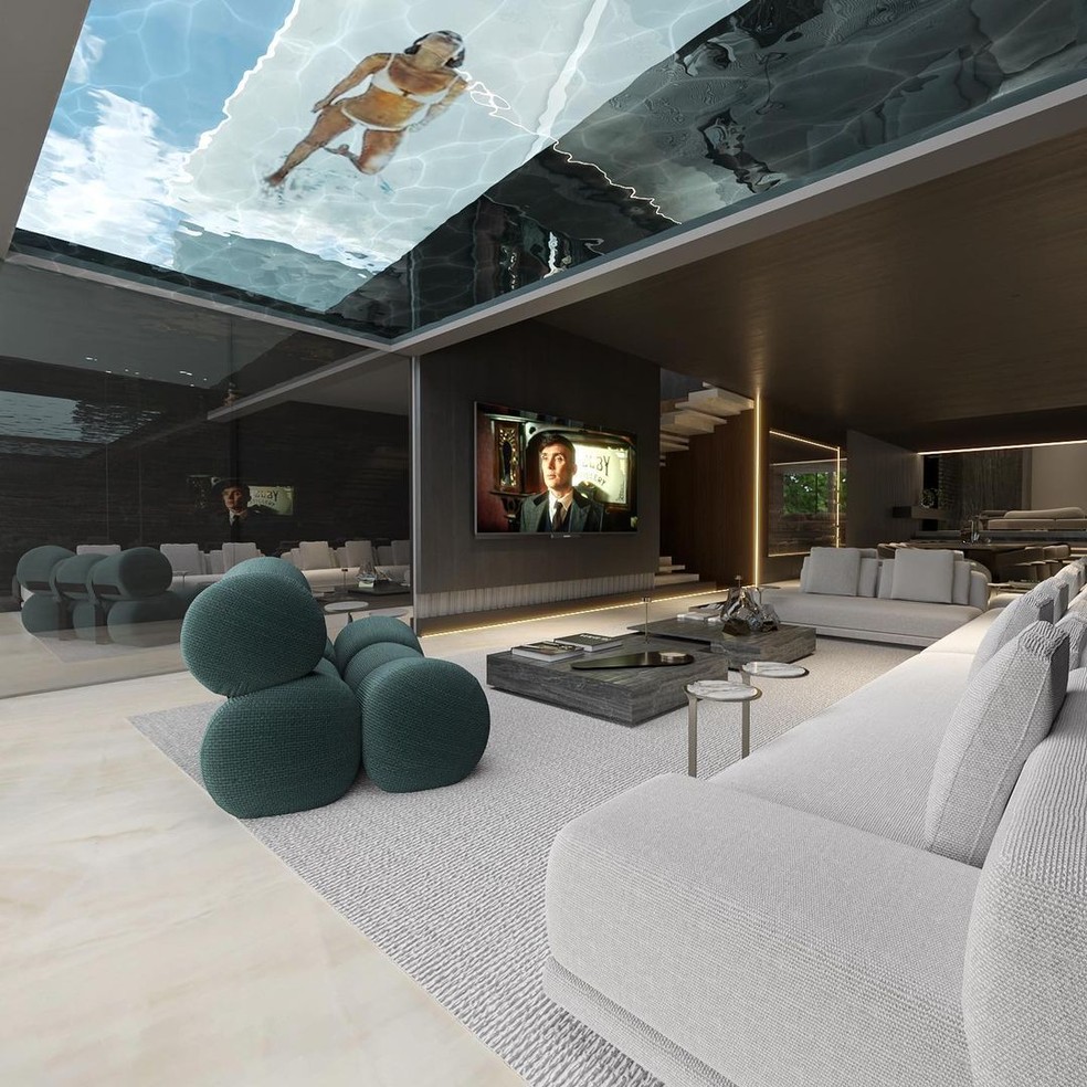 Piscina no teto da futura casa de Léo Santana — Foto: Reprodução / Instagram
