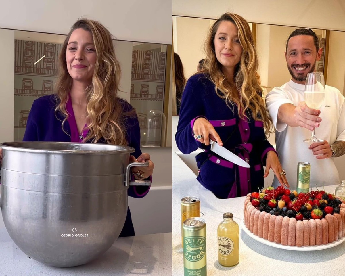 Blake Lively coloca a mão na massa e cozinha torta de frutas vermelhas
