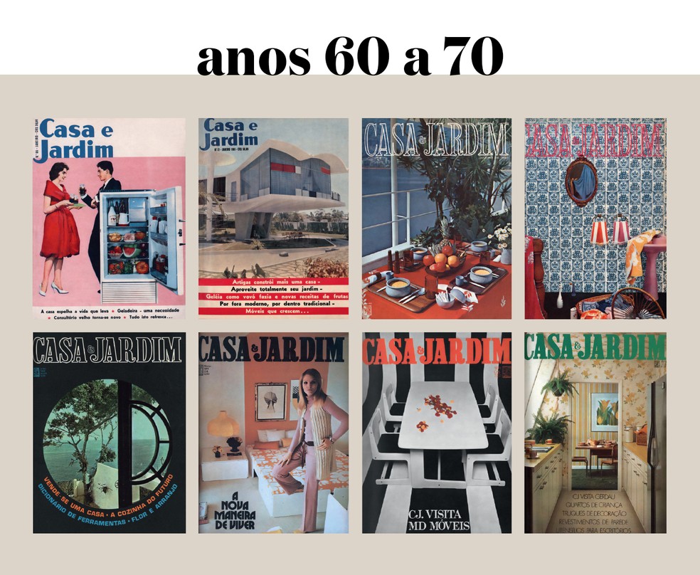 Algumas das capas da Casa e Jardim no decorrer dos anos 1960 e 1970 — Foto: Acervo Casa e Jardim / Editora Globo
