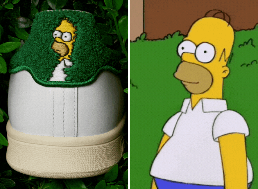 O meme do Homer Simpson entrando nas cerca-viva de sua casa foi colocado em um tênis da Adidas