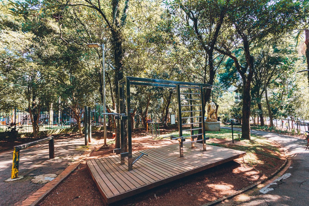 O parque Buenos Aires hoje conta com uma estrutura de brinquedos e aparelhos de exercício físico para receber público de diferentes idades — Foto: SVMA/Daniel Reis/Reprodução