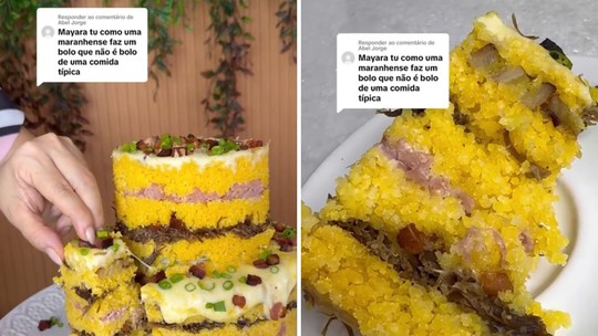 "Meu bolo de aniversário": confeiteira cria bolo de cuscuz e viraliza na web