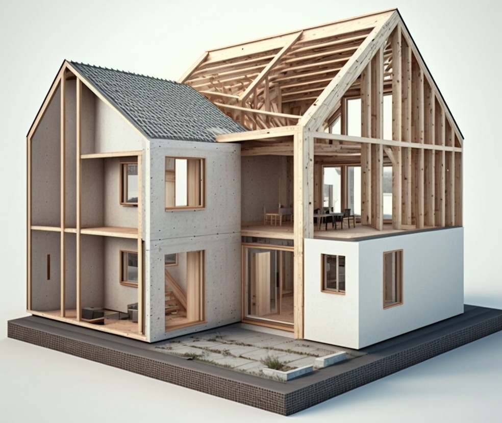 As casas modulares podem ser feitas de madeira (Wood Frame e MLC - madeira laminada colada) — Foto: Decorlit / Divulgação