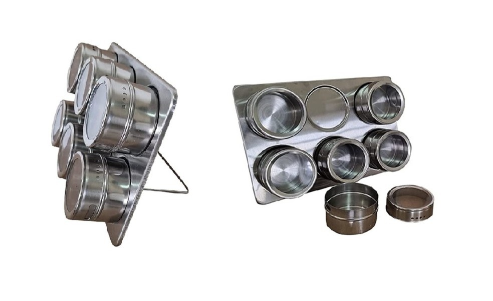 Porta-tempero com ímã TEEM inclui seis potes de aço inox — Foto: Reprodução / Amazon