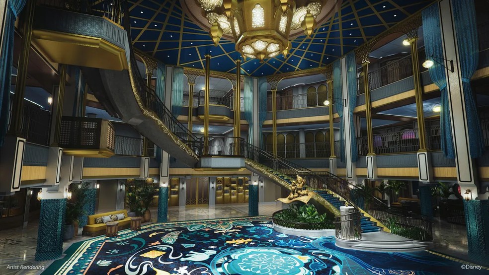 O lounge principal será inspirado no filme Alladin — Foto: Disney Cruise Line / Divulgação