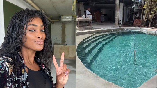 Erika Januza mostra piscina da sua nova mansão e atualiza estado da obra