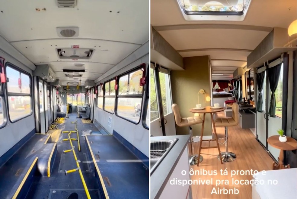 O antes e depois do ônibus de transporte público impressionou os internautas — Foto: TikTok / @ostroskilucas / Reprodução