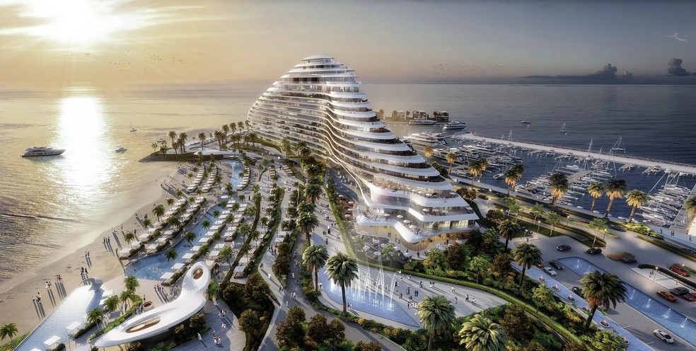 A arquitetura do edifício é inspirada em um superiate — Foto: Jumeirah Group / Divulgação
