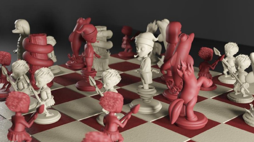 O projeto de conclusão de curso feito por Ana Beatriz Rocha de Oliveira para o curso de Desenho Industrial da UFRJ usa personagens da cultura popular em jogo de xadrez