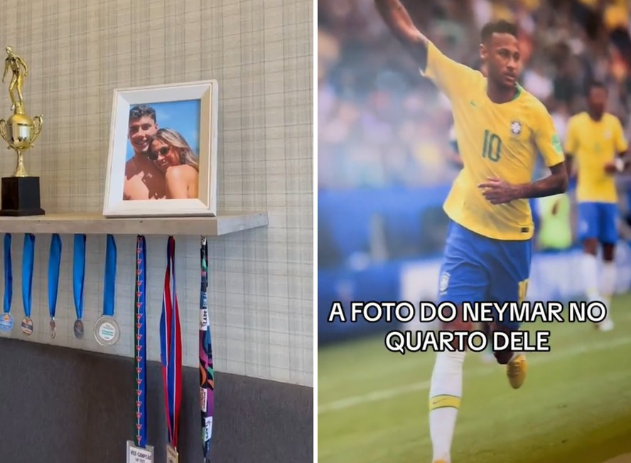 Vídeo viraliza ao comparar proporção entre fotos de Neymar e da namorada de um rapaz em seu quarto