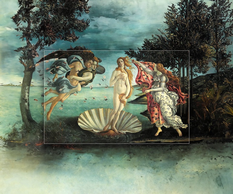 "O Nascimento de Vênus", de Botticelli, ganhou uma continuação da paisagem — Foto: Twitter /@heykody / Reprodução