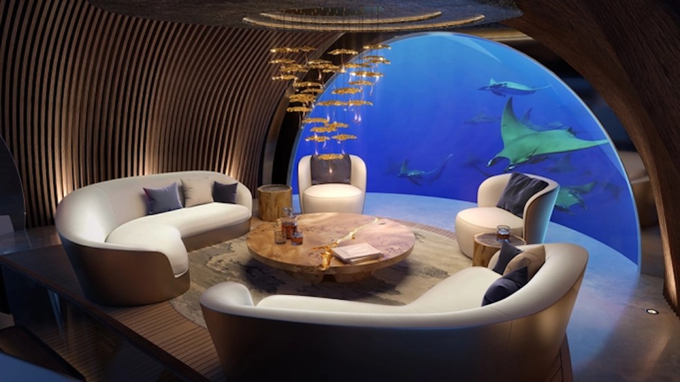 Os interiores do iate Nautilus se assemelham a um luxuoso hotel 5 estrelas  — Foto: U-Boat Worx / Reprodução