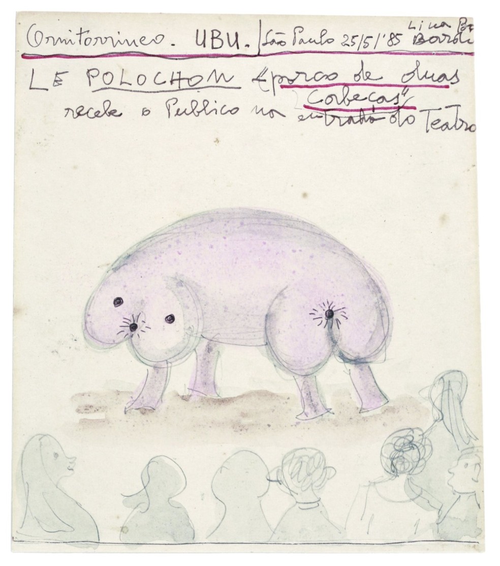 Imaginado por Alfred Jarry, o Polochon foi materializado por Lina Bo Bardi para compor a cenografia do espetáculo "Ubu, Folias Physicas, Pataphysicas e Musicaes" — Foto: Arquivo Pessoal / Victor Nosek