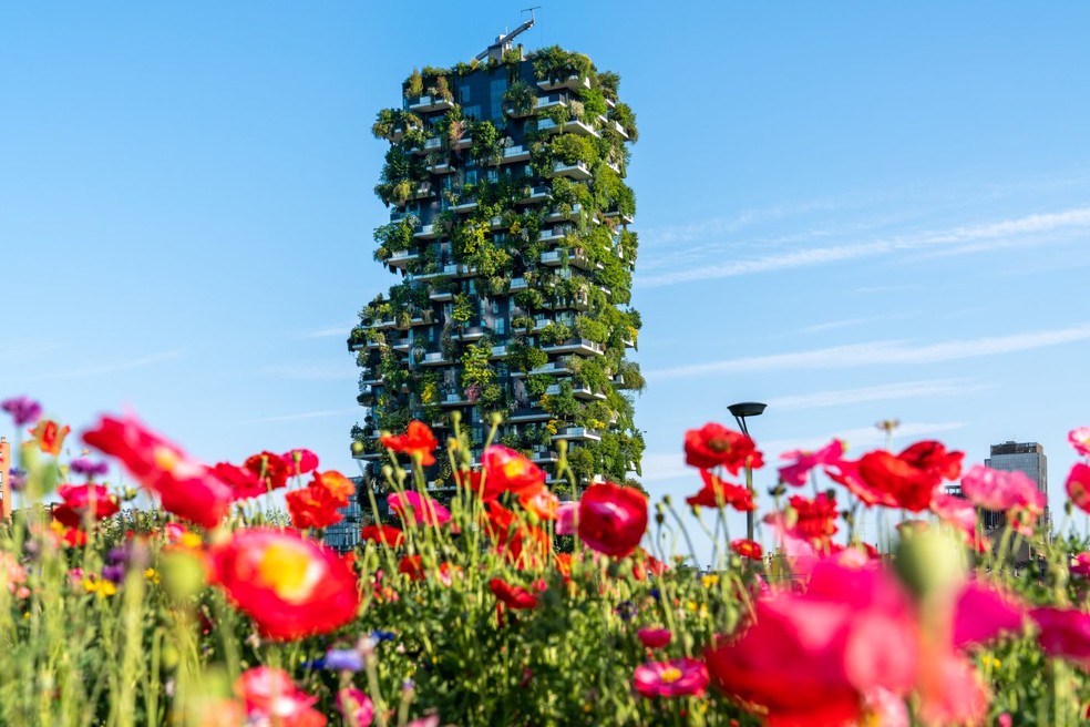 Devido à criação do microclima a partir da vegetação inserida na fachada, o Bosco Verticale também reduz a necessidade de consumo de energia relacionado ao aquecimento e resfriamento — Foto: Dimitar Harizanov / Divulgação