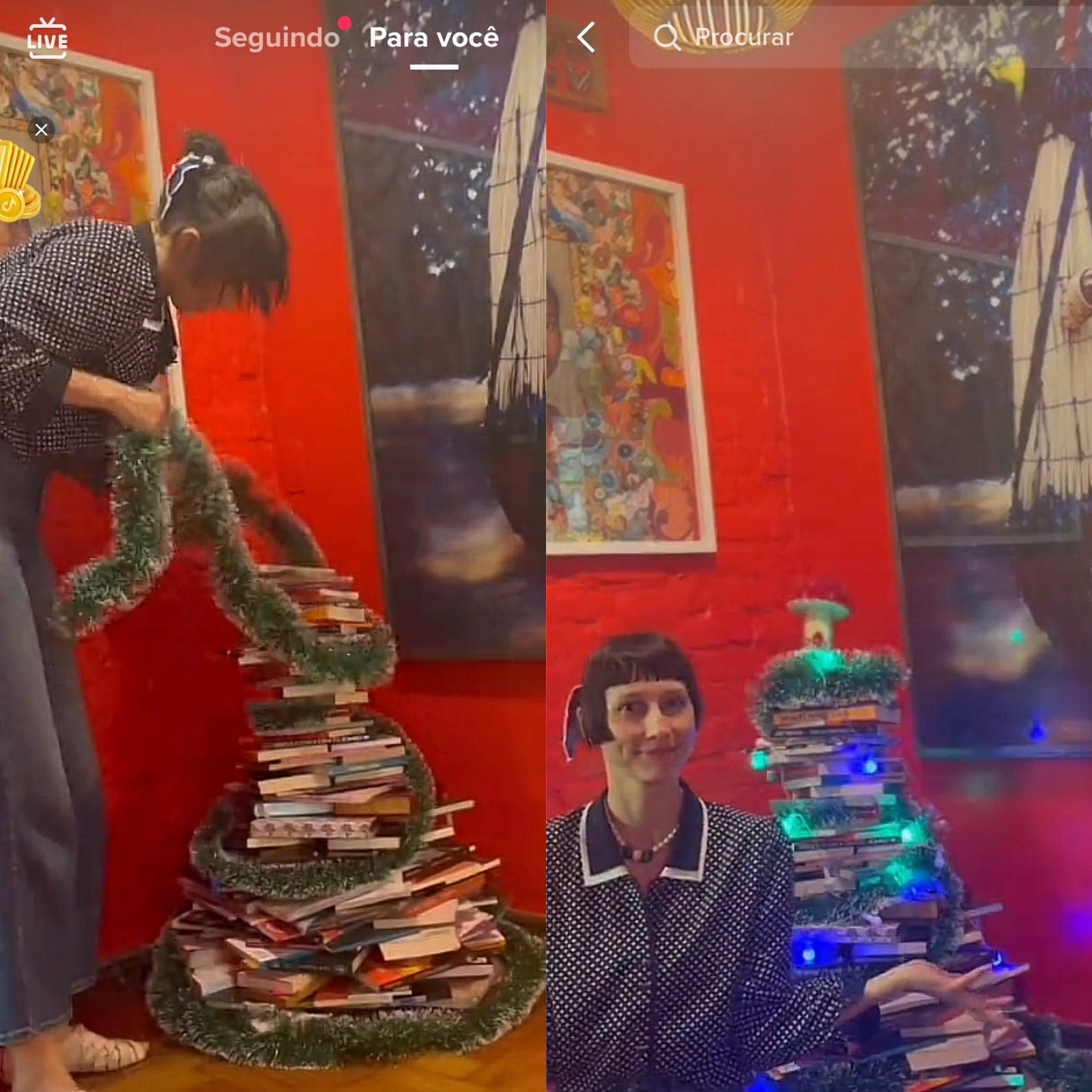 Michelli Provensi monta árvore de Natal com livros