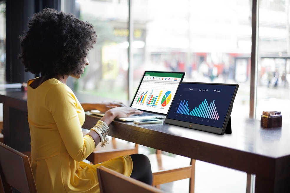 O monitor portátil possui design leve e compacto, podendo ser carregado facilmente em mochilas e bolsas — Foto: Divulgação