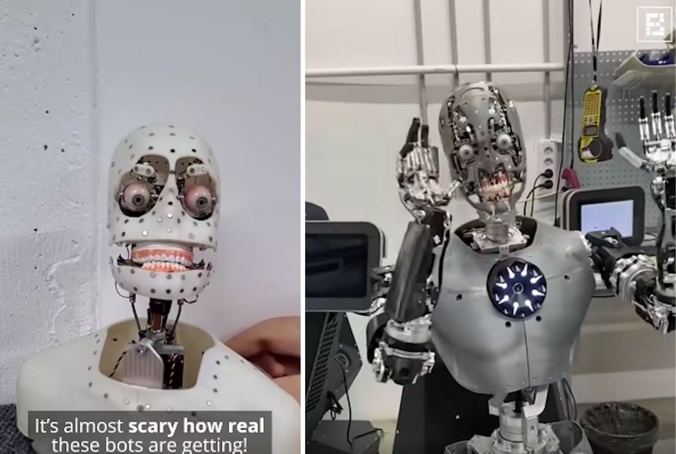 Sem a "pele", o robô parece saído de algum filme futurista das décadas de 1980 e 1990 — Foto: Facebook / Fossbytes / Reprodução