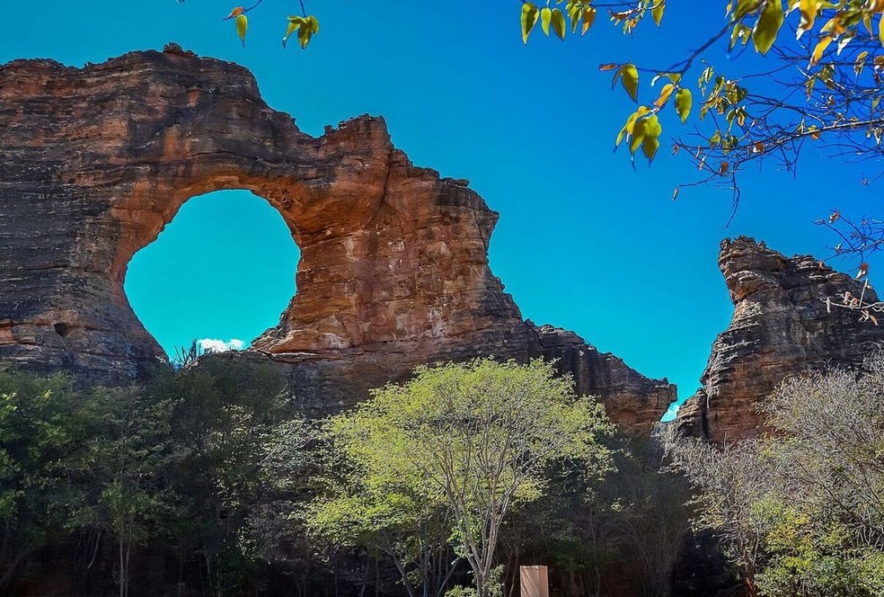 Os s&iacute;tios arqueol&oacute;gicos do Parque Nacional Serra da Capivara apresenta pinturas e gravuras pr&eacute;-hist&oacute;ricas que contam detalhes das antigas sociedades que ocuparam a regi&atilde;o &mdash; Foto: Zizi seabra/Wikimedia Commons