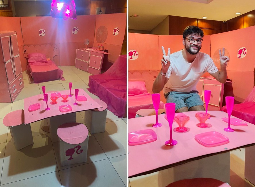 Cenário artesanal da Barbie chama a atenção em shopping de Fortaleza