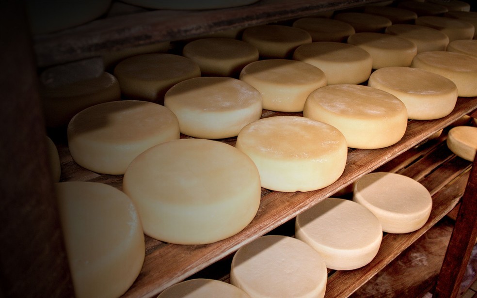 O tradicional queijo canastra possui 1 kg e casca amarelada da maturação prolongada — Foto: Queijo da Canastra / Divulgação