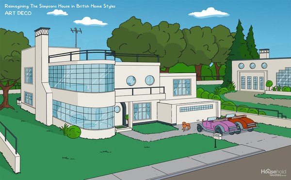 A casa dos Simpsons reimaginada em 8 estilos arquitetônicos diferentes