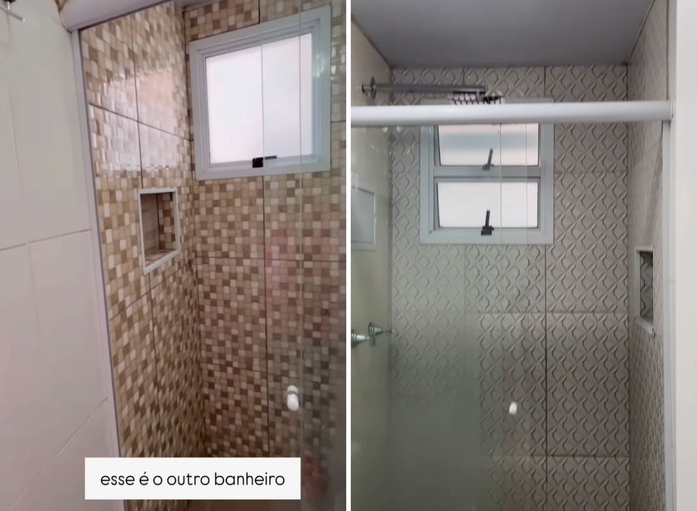 Os dois banheiros já tinham os nichos quando a criadora de conteúdo comprou o apartamento — Foto: Instagram/@apezinho143_/Reprodução