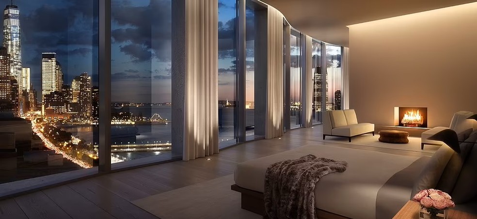 O apartamento tem vistas deslumbrantes do Rio Hudson, em Nova York — Foto: dbox / Reprodução