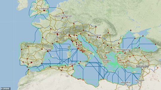 Mapa interativo permite calcular tempo e custo de viagens no Império Romano