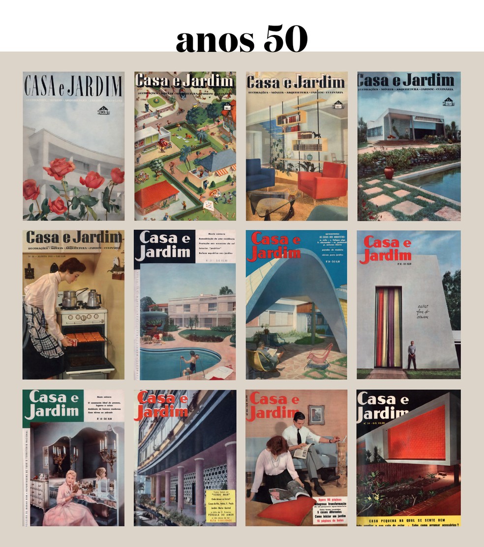 Algumas das capas da Casa e Jardim no decorrer dos anos 1950 — Foto: Acervo Casa e Jardim / Editora Globo