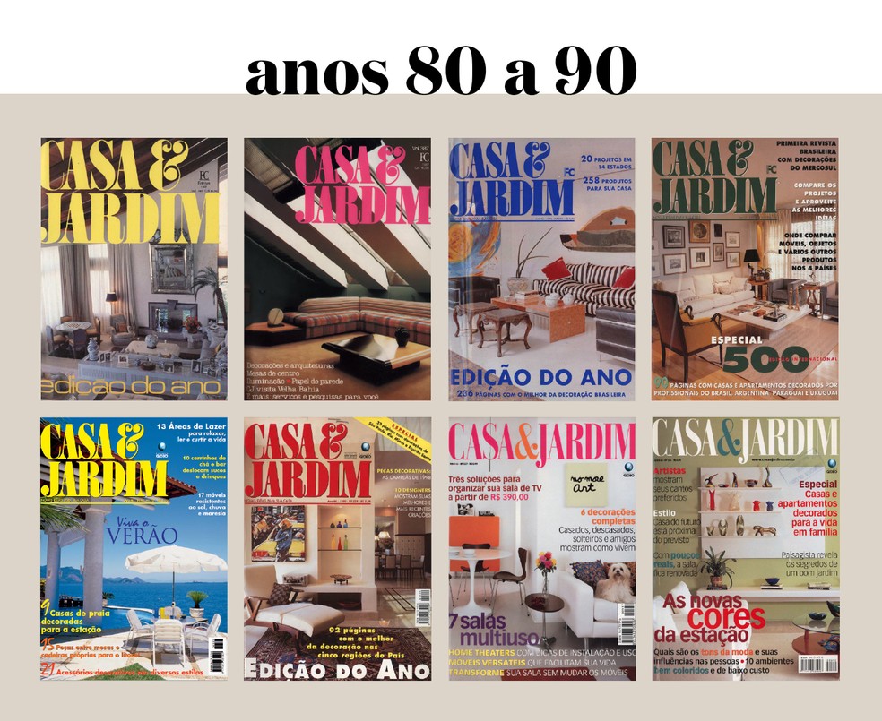 Algumas das capas da Casa e Jardim no decorrer dos anos 1980 e 1990 — Foto: Acervo Casa e Jardim / Editora Globo
