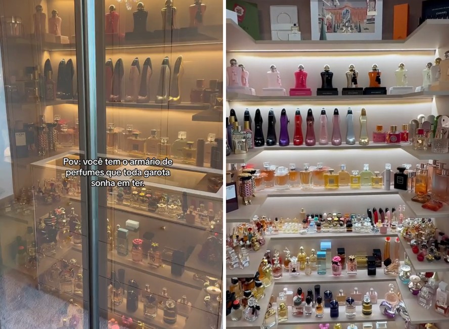 Uma tiktoker apresentou seu armário de perfumes na internet