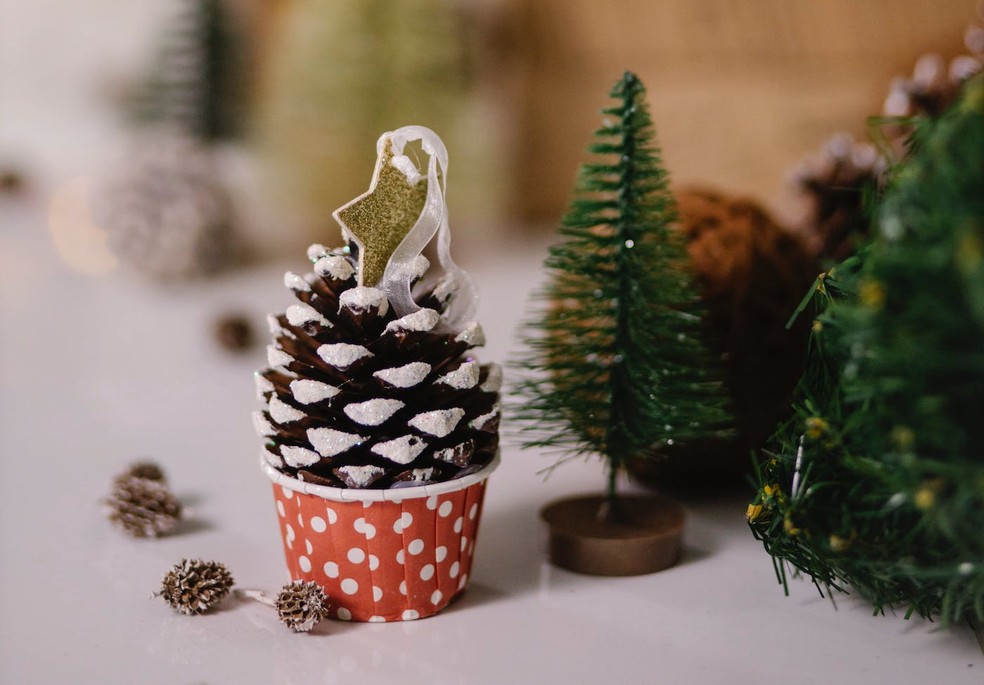 Uma pinha em uma forma de cupcake cria uma pequena e simpática árvore de Natal — Foto: Pexels / Laura James / Creative Commons