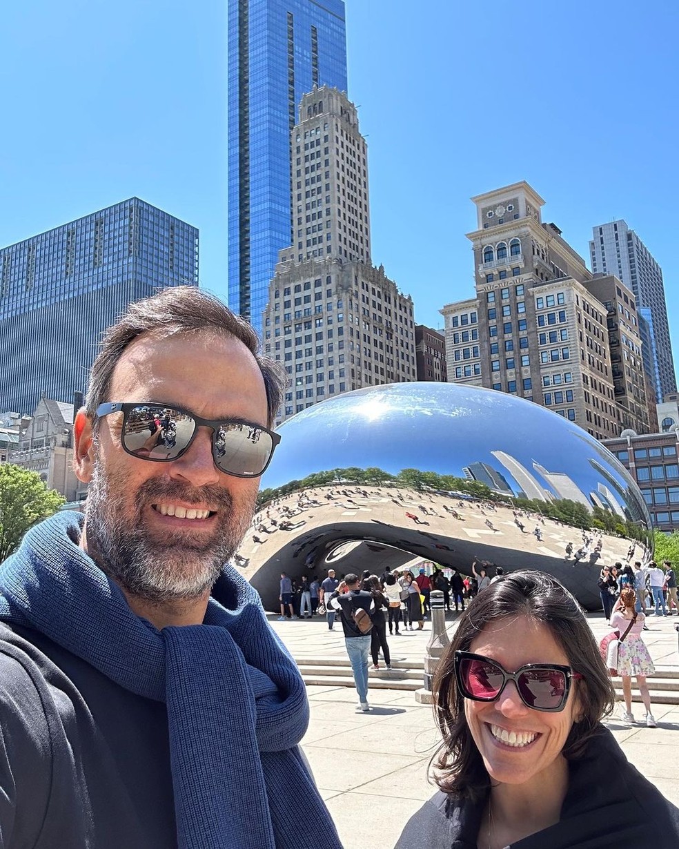 Tadeu Schmidt e Ana Cristina em Chicago — Foto: Reprodução/Instagram
