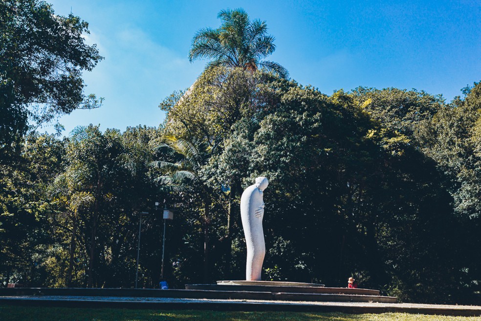 A escultura Mãe, de Caetano Fraccarolli, no local onde inicialmente foi instalado o mirante e o observatório do Parque Buenos Aires — Foto: SVMA/Daniel Reis/Reprodução