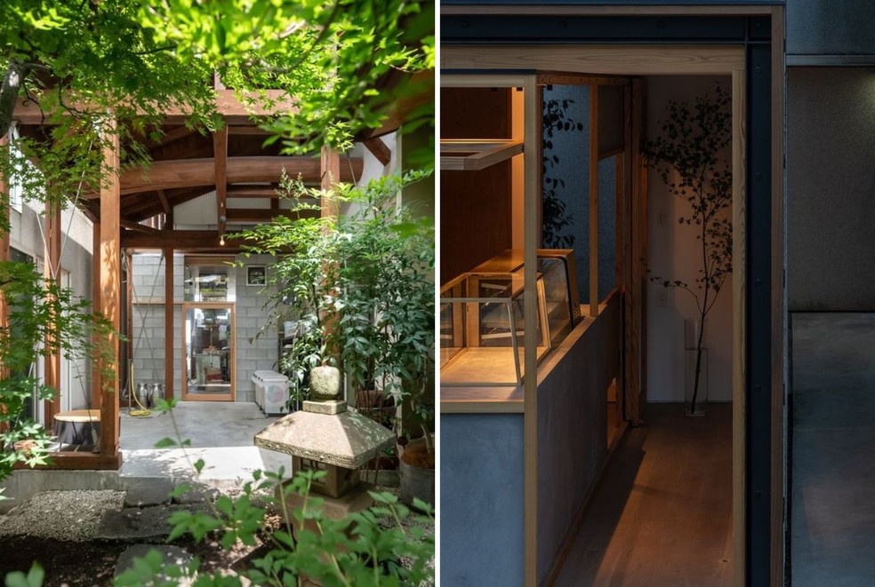 A parte atrás da Ye Bakers tem até jardim japonês e a lateral traz uma estreita área de clientes — Foto: Tololo Studio / Reprodução