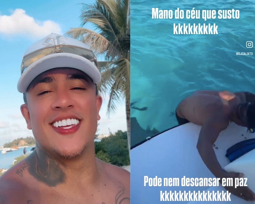 Influenciador DJ Calixto toma susto após quase ser mordido por raia em ...
