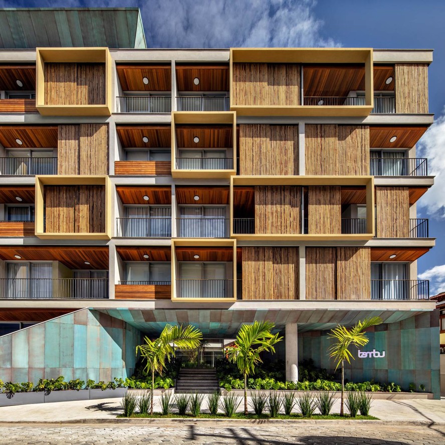 O empreendimento residencial Bambu Atmosfera priorizou o bambu na construção, o que rendeu visual estético que remete a um 'bambuzal contemporâneo'